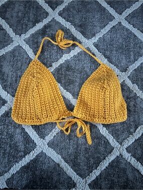 Handmade Crocheted Triangle Bikini Top - Mustard Yellow